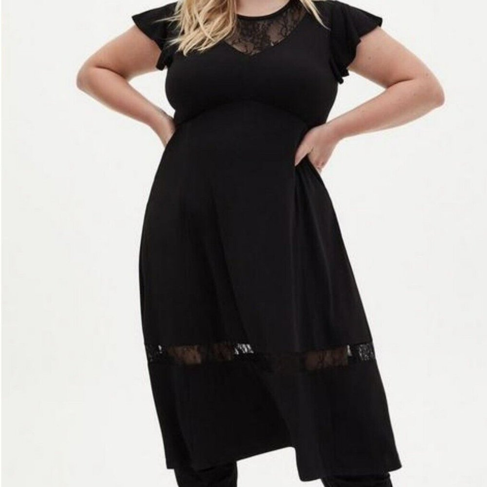 Torrid Black Studio Knit Lace Inset Midi Dress 0X (NWT)